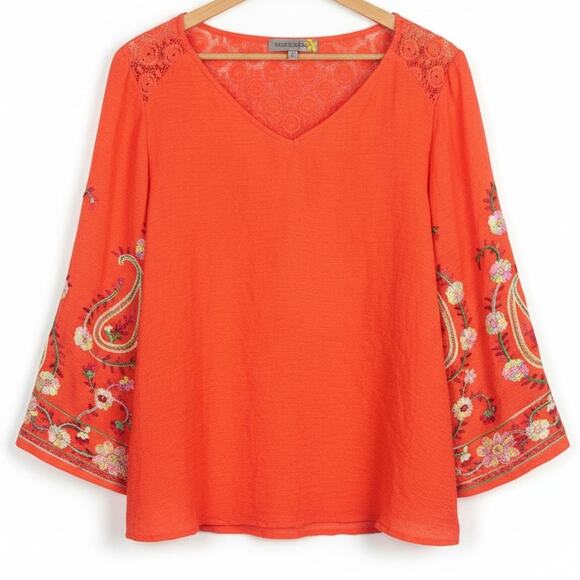 Figueroa & Flower Women XL Boho Peasant Artsy Maximalist Embroidered Lace Blouse - Picture 1 of 11